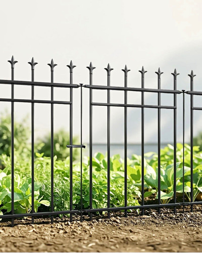 Black metal picket fence panel - black,